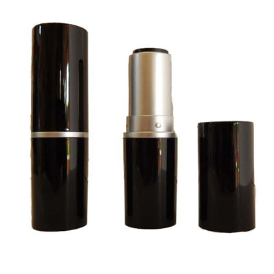 12.7mm Shiny Black with Silver Collar Lipstick Tube - Click Image to Close